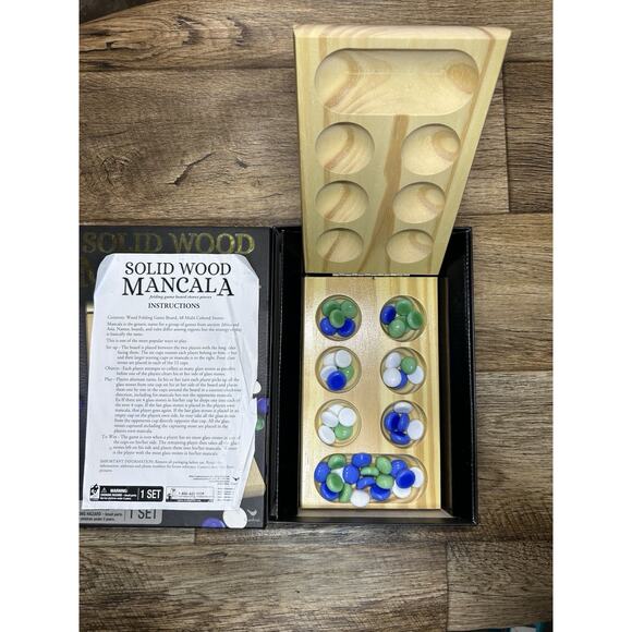 Solid Wood Mancala, Strategy Game, Folding Game Board Stores Pieces, Ages 6 up - Picture 3 of 6